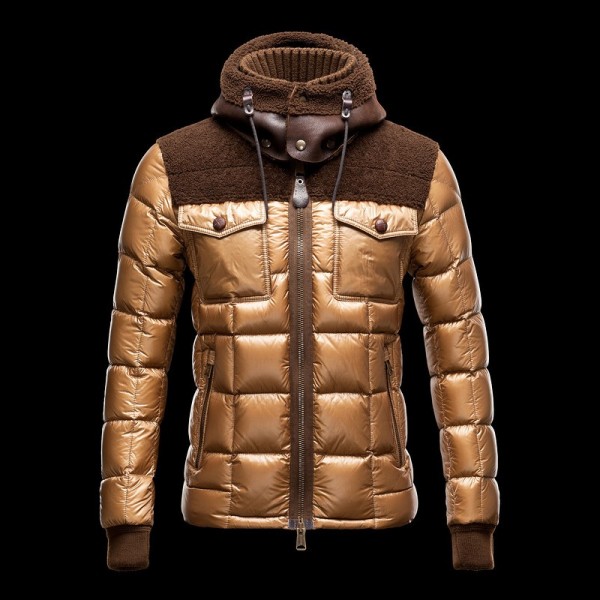 Moncler marrone sottile di alta collo corto caldo Uomo Cappotti uscita